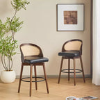 Sgabello da bar in rattan e similpelle beige/nero, set da 2