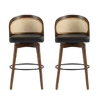 Sgabello da bar in rattan e similpelle beige/nero, set da 2