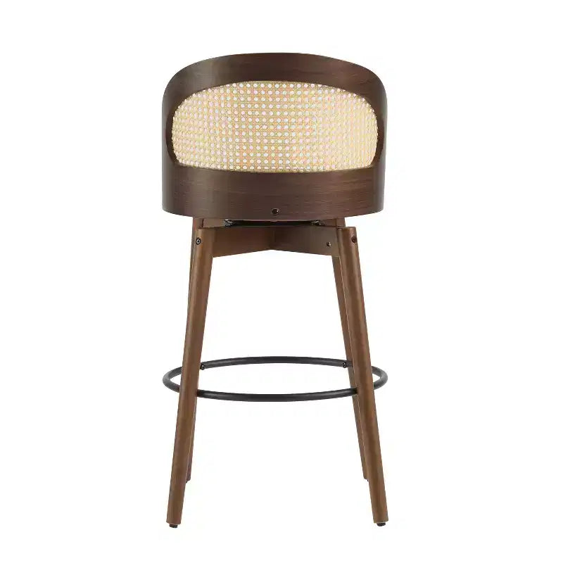 Sgabello da bar in rattan e similpelle beige/nero, set da 2
