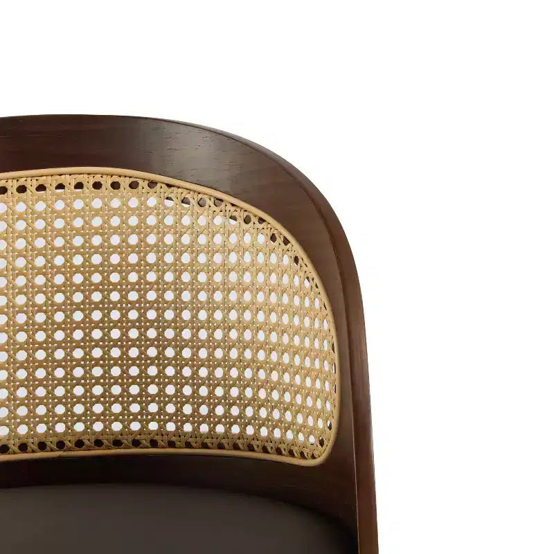 Sgabello da bar in rattan e similpelle beige/nero, set da 2