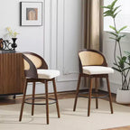 Sgabello da bar in rattan e similpelle beige/nero, set da 2