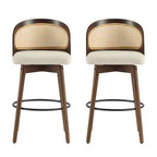 Sgabello da bar in rattan e similpelle beige/nero, set da 2