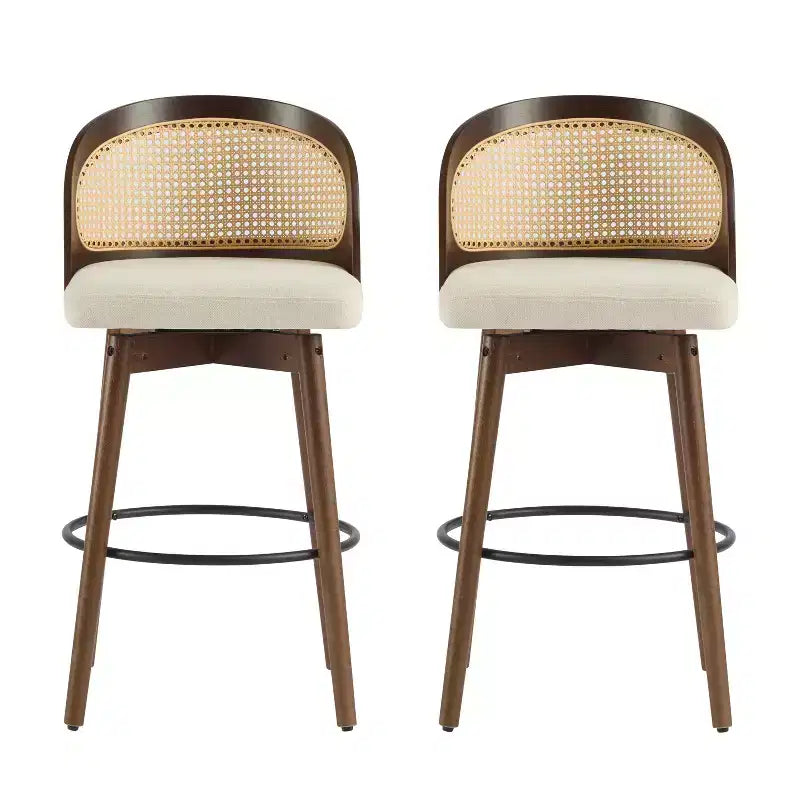 Sgabello da bar in rattan e similpelle beige/nero, set da 2