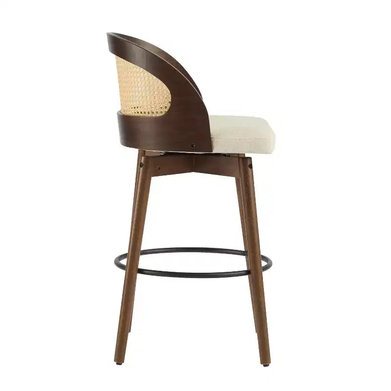 Sgabello da bar in rattan e similpelle beige/nero, set da 2