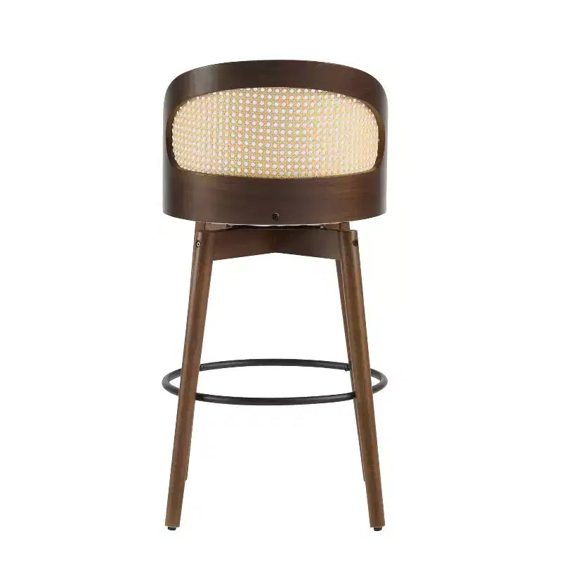 Sgabello da bar in rattan e similpelle beige/nero, set da 2