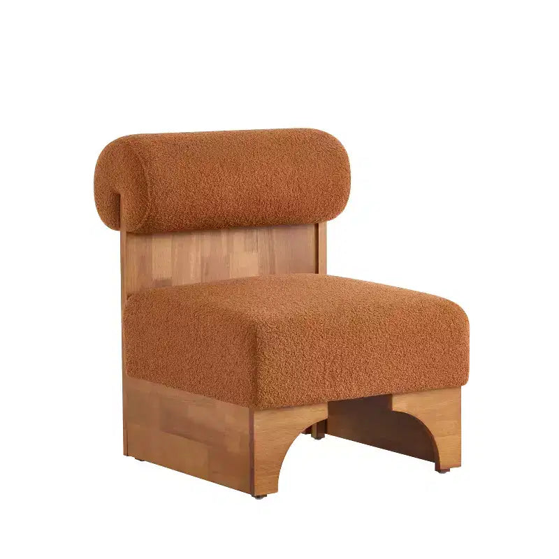 Poltrona lounge in bouclé beige/marrone con struttura in legno, 2 posti