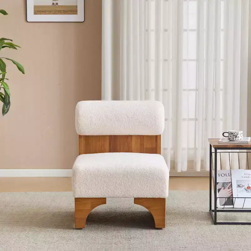 Poltrona lounge in bouclé beige/marrone con struttura in legno, 2 posti