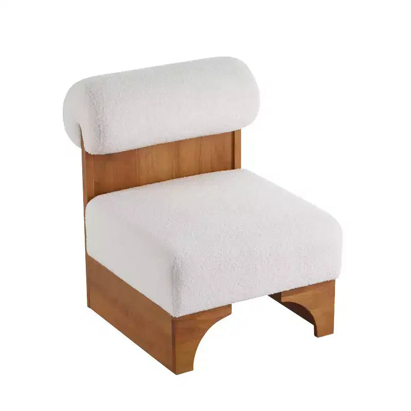 Poltrona lounge in bouclé beige/marrone con struttura in legno, 2 posti