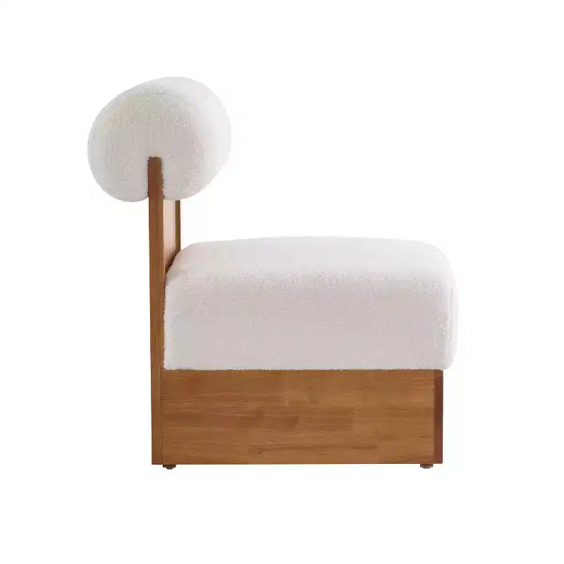 Poltrona lounge in bouclé beige/marrone con struttura in legno, 2 posti