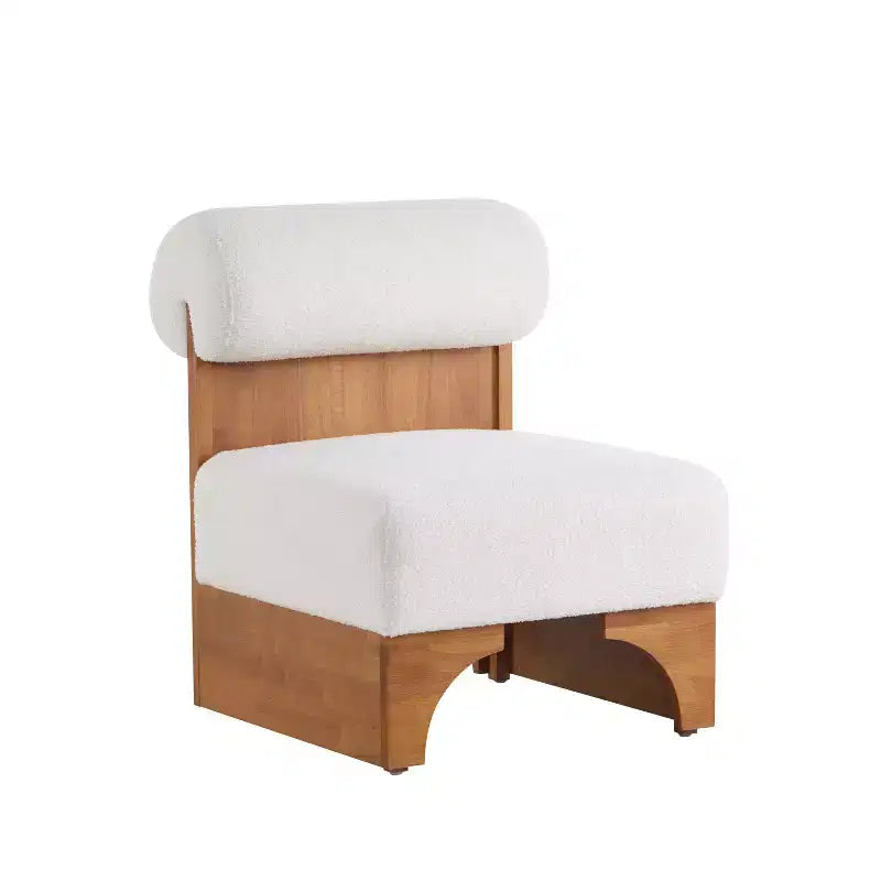 Poltrona lounge in bouclé beige/marrone con struttura in legno, 2 posti