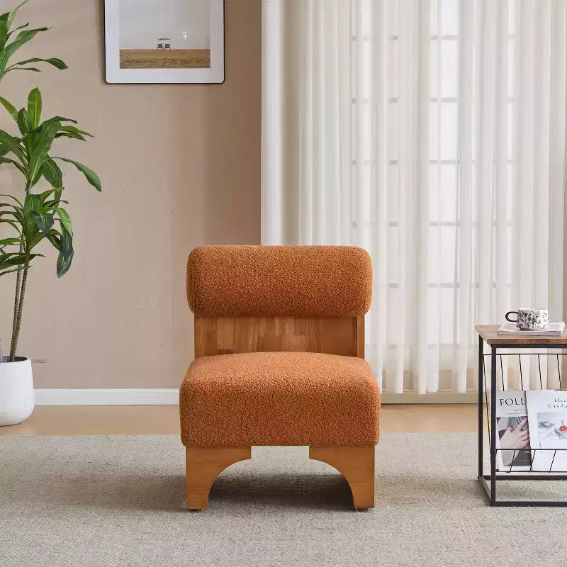 Poltrona lounge in bouclé beige/marrone con struttura in legno, 2 posti