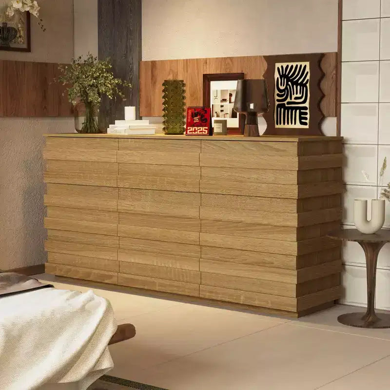 Cassettiera Orizzontale Bianca a 9 Cassetti – Cassettone in Legno per 1 Persona