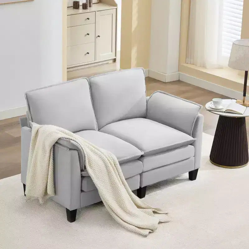 Divanetto in Lino Beige/Grigio/Blu scuro/Giallo, Divano a 2 Posti, 126 cm L