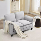 Divanetto in Lino Beige/Grigio/Blu scuro/Giallo, Divano a 2 Posti, 126 cm L