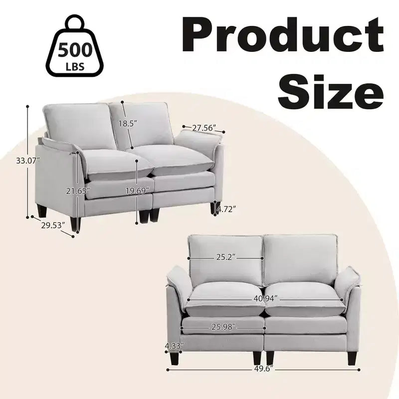 Divanetto in Lino Beige/Grigio/Blu scuro/Giallo, Divano a 2 Posti, 126 cm L