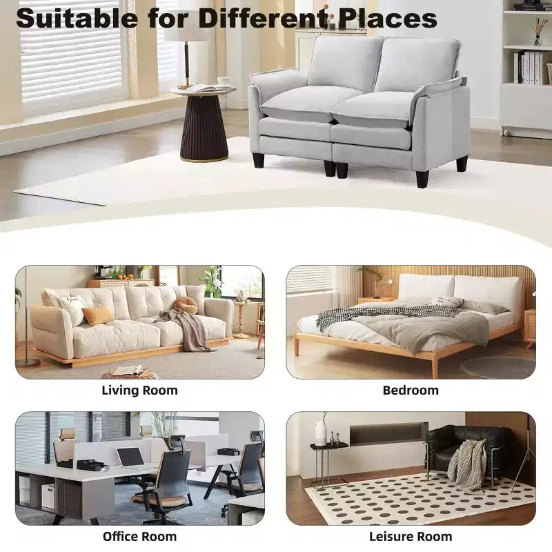 Divanetto in Lino Beige/Grigio/Blu scuro/Giallo, Divano a 2 Posti, 126 cm L