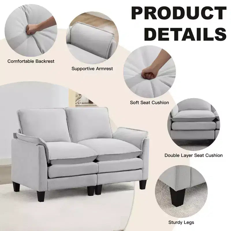 Divanetto in Lino Beige/Grigio/Blu scuro/Giallo, Divano a 2 Posti, 126 cm L