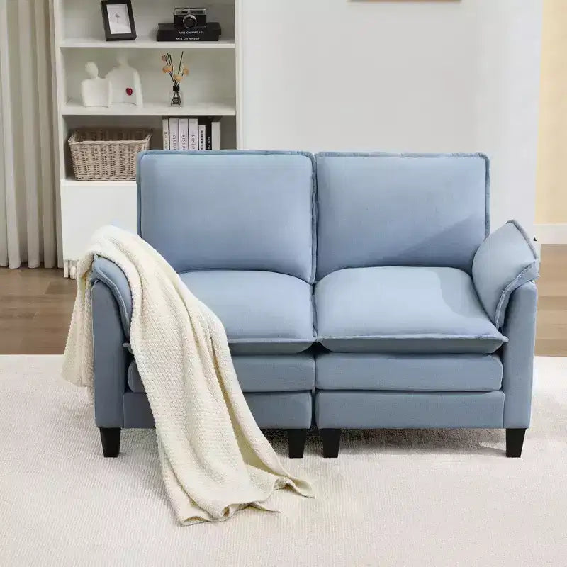 Divanetto in Lino Beige/Grigio/Blu scuro/Giallo, Divano a 2 Posti, 126 cm L