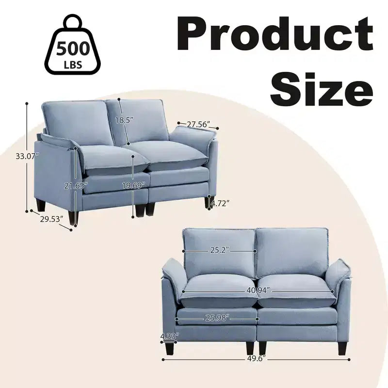 Divanetto in Lino Beige/Grigio/Blu scuro/Giallo, Divano a 2 Posti, 126 cm L