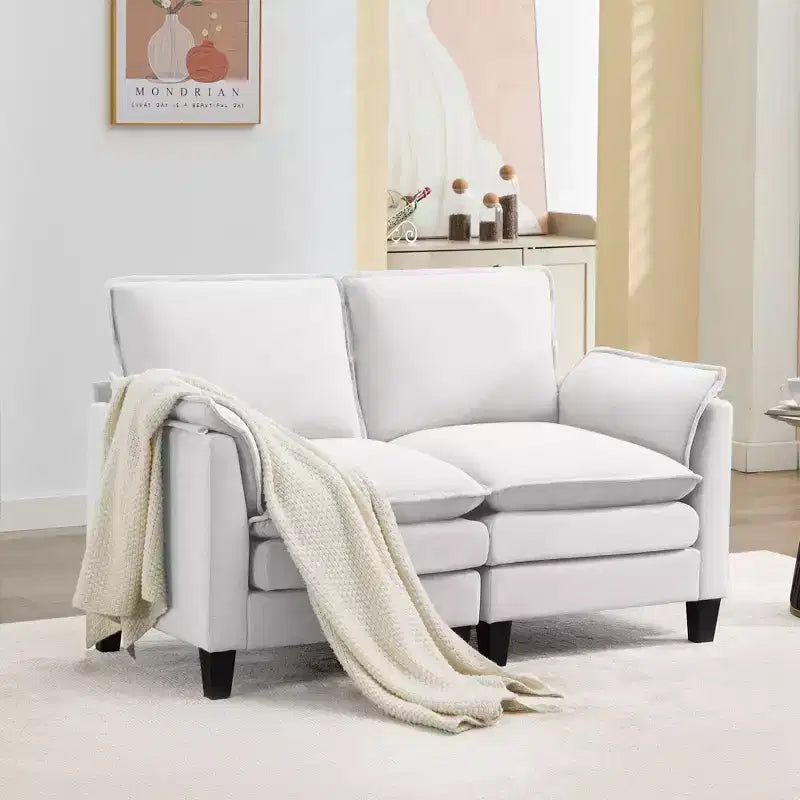 Divanetto in Lino Beige/Grigio/Blu scuro/Giallo, Divano a 2 Posti, 126 cm L