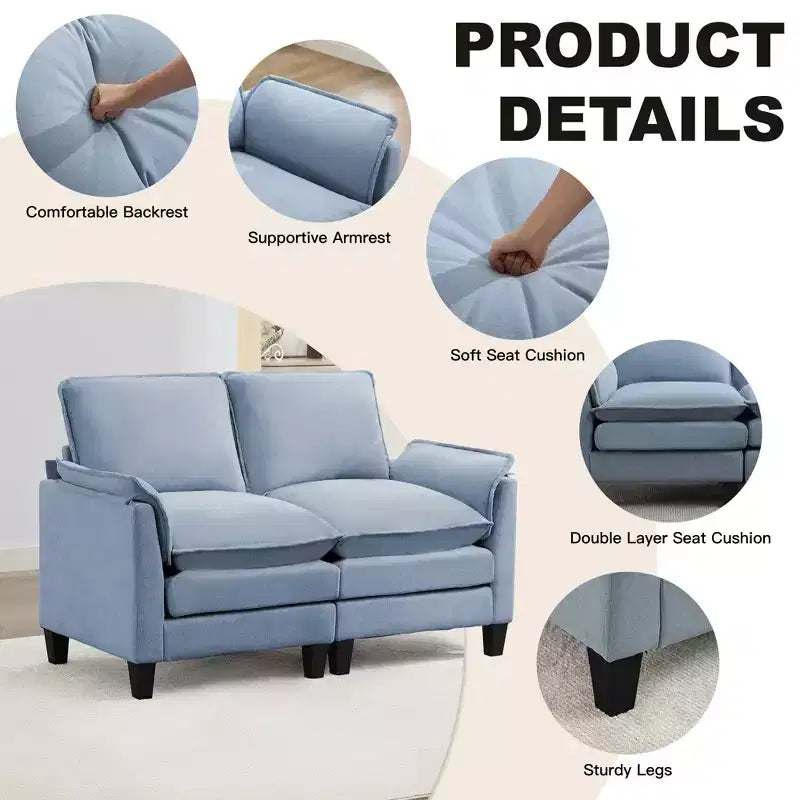 Divanetto in Lino Beige/Grigio/Blu scuro/Giallo, Divano a 2 Posti, 126 cm L
