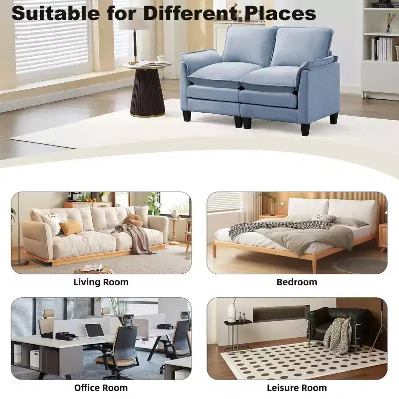 Divanetto in Lino Beige/Grigio/Blu scuro/Giallo, Divano a 2 Posti, 126 cm L