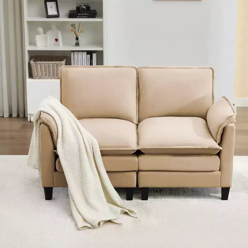 Divanetto in Lino Beige/Grigio/Blu scuro/Giallo, Divano a 2 Posti, 126 cm L