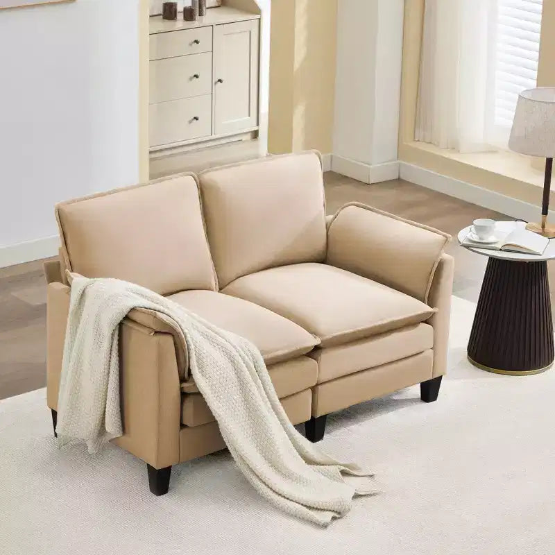 Divanetto in Lino Beige/Grigio/Blu scuro/Giallo, Divano a 2 Posti, 126 cm L