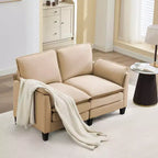 Divanetto in Lino Beige/Grigio/Blu scuro/Giallo, Divano a 2 Posti, 126 cm L