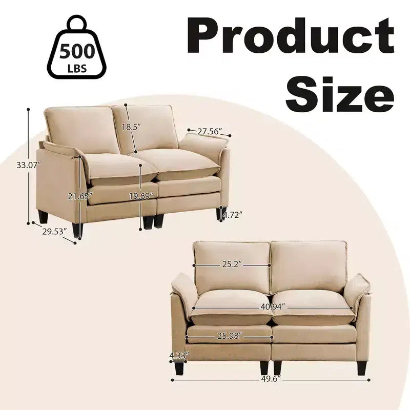 Divanetto in Lino Beige/Grigio/Blu scuro/Giallo, Divano a 2 Posti, 126 cm L