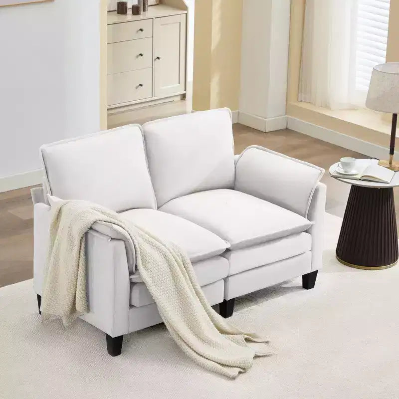 Divanetto in Lino Beige/Grigio/Blu scuro/Giallo, Divano a 2 Posti, 126 cm L