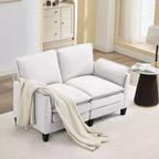 Divanetto in Lino Beige/Grigio/Blu scuro/Giallo, Divano a 2 Posti, 126 cm L