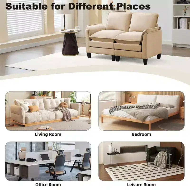 Divanetto in Lino Beige/Grigio/Blu scuro/Giallo, Divano a 2 Posti, 126 cm L
