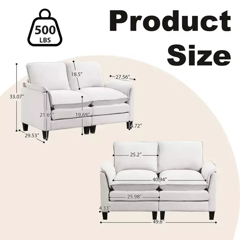 Divanetto in Lino Beige/Grigio/Blu scuro/Giallo, Divano a 2 Posti, 126 cm L