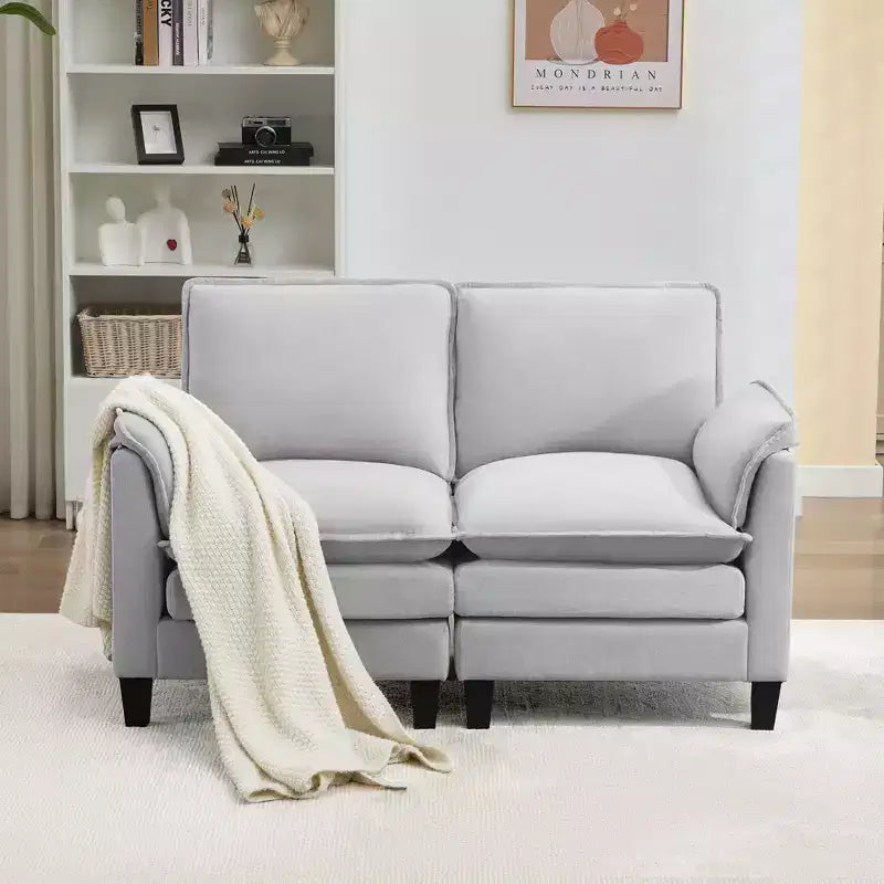Divanetto in Lino Beige/Grigio/Blu scuro/Giallo, Divano a 2 Posti, 126 cm L