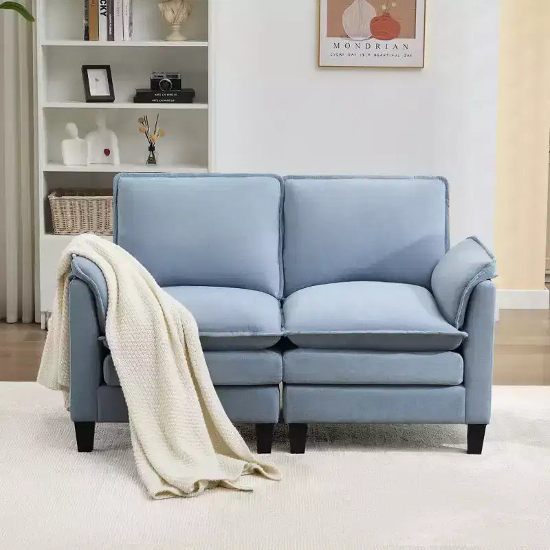 Divanetto in Lino Beige/Grigio/Blu scuro/Giallo, Divano a 2 Posti, 126 cm L