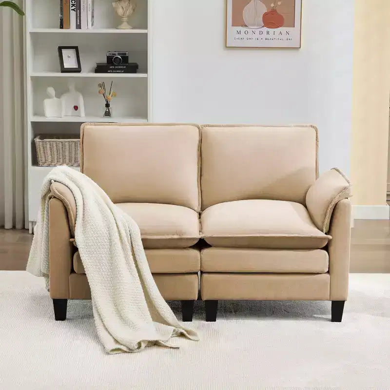 Divanetto in Lino Beige/Grigio/Blu scuro/Giallo, Divano a 2 Posti, 126 cm L