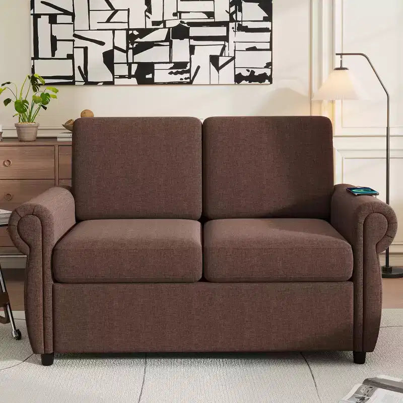 Divano letto estraibile a 2 posti, nero/marrone/grigio