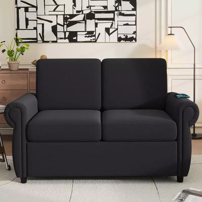 Divano letto estraibile a 2 posti, nero/marrone/grigio