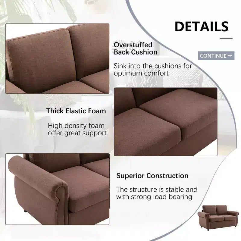 Divano letto estraibile a 2 posti, nero/marrone/grigio