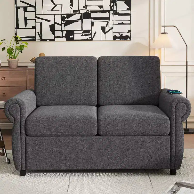 Divano letto estraibile a 2 posti, nero/marrone/grigio