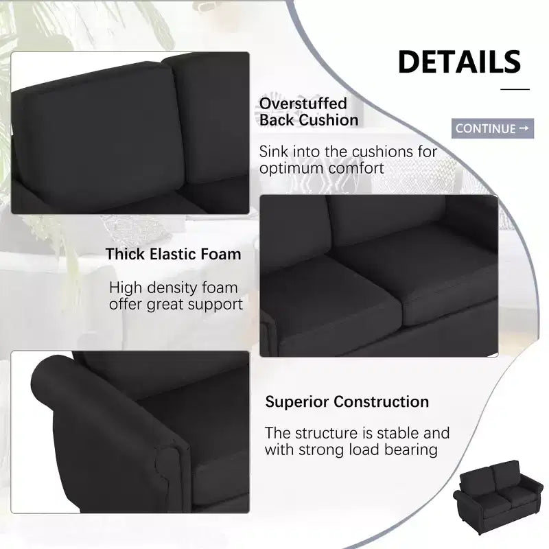 Divano letto estraibile a 2 posti, nero/marrone/grigio