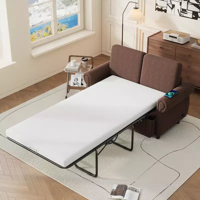 Divano letto estraibile a 2 posti, nero/marrone/grigio
