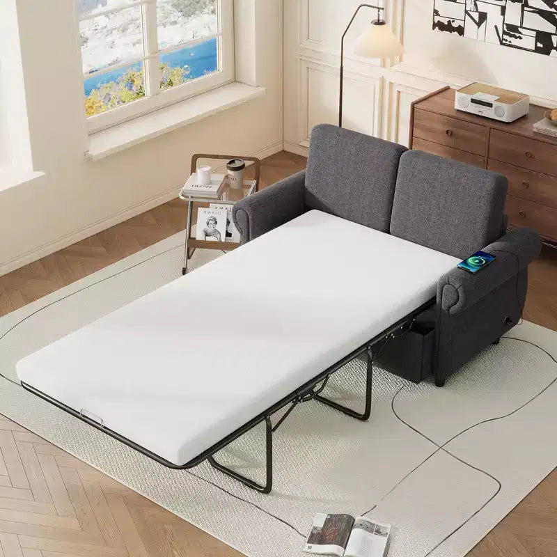 Divano letto estraibile a 2 posti, nero/marrone/grigio