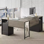 Scrivania a L con 4 cassetti e supporto monitor, Ciliegio/Grigio Lavato, Postazione singola
