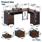 Scrivania a L con 4 cassetti e supporto monitor, Ciliegio/Grigio Lavato, Postazione singola