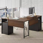 Scrivania a L con 4 cassetti e supporto monitor, Ciliegio/Grigio Lavato, Postazione singola