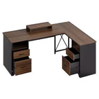 Scrivania a L con 4 cassetti e supporto monitor, Ciliegio/Grigio Lavato, Postazione singola