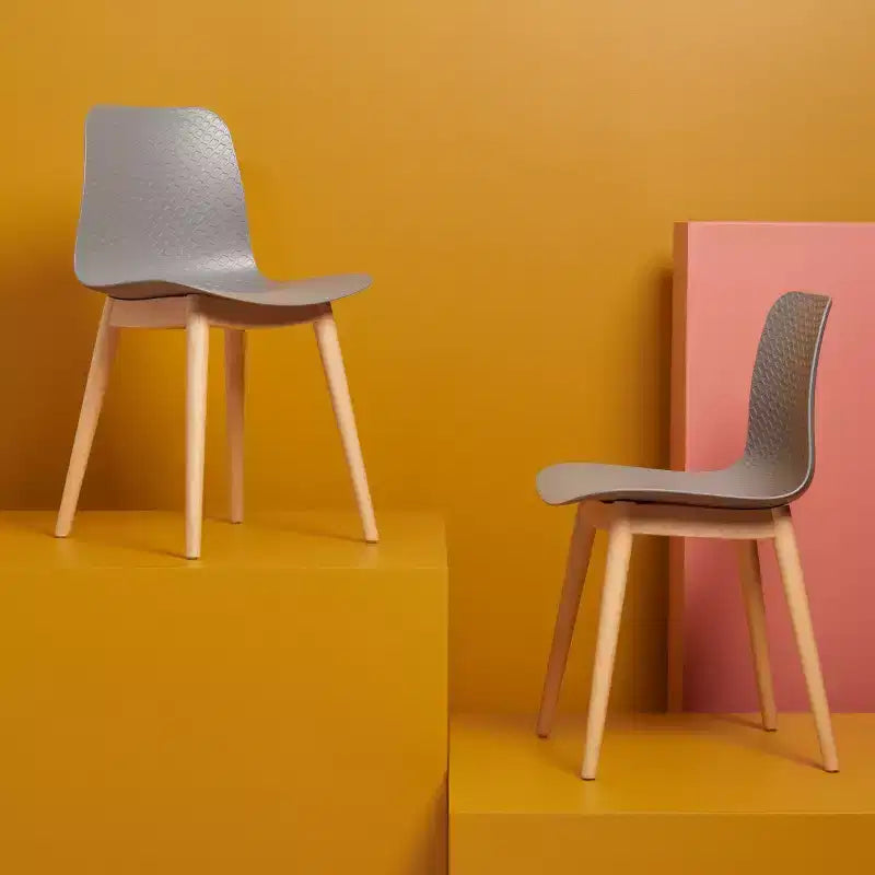 Sedia da pranzo in plastica stampata, nero/naturale o grigio/naturale, set da 2