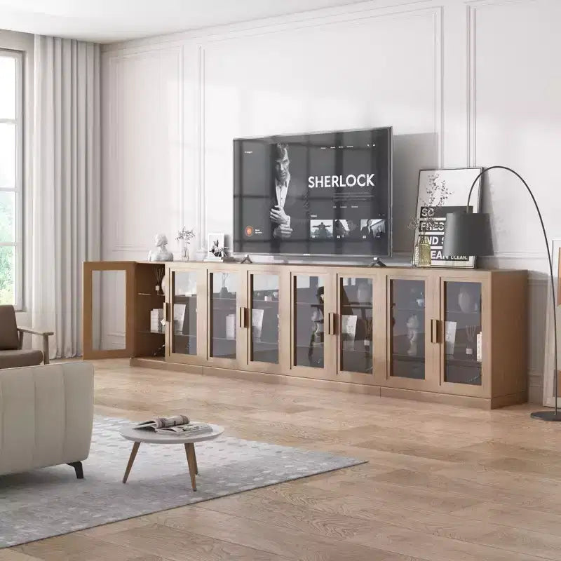 Vetrina espositiva a 8 ante in legno, mobile contenitore singolo